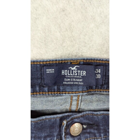 HOLLISTER Men‎ Jeans 34x28 Slim Straight Epic Flex Preppy Dark Wash Denim - Picture 3 of 10